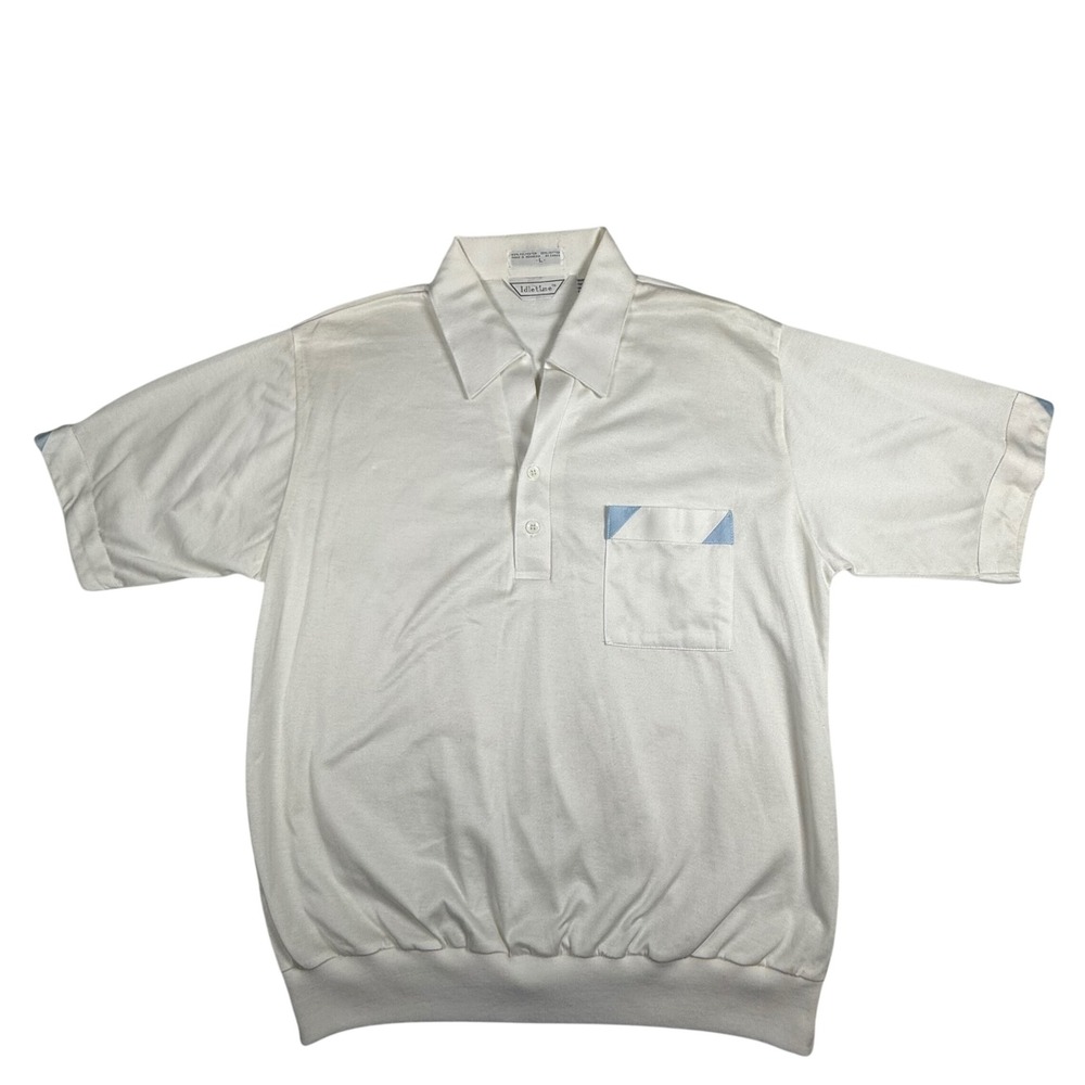 Vintage‎ Idletime Mens White Short Sleeve Polo Shirt L Golf Casual